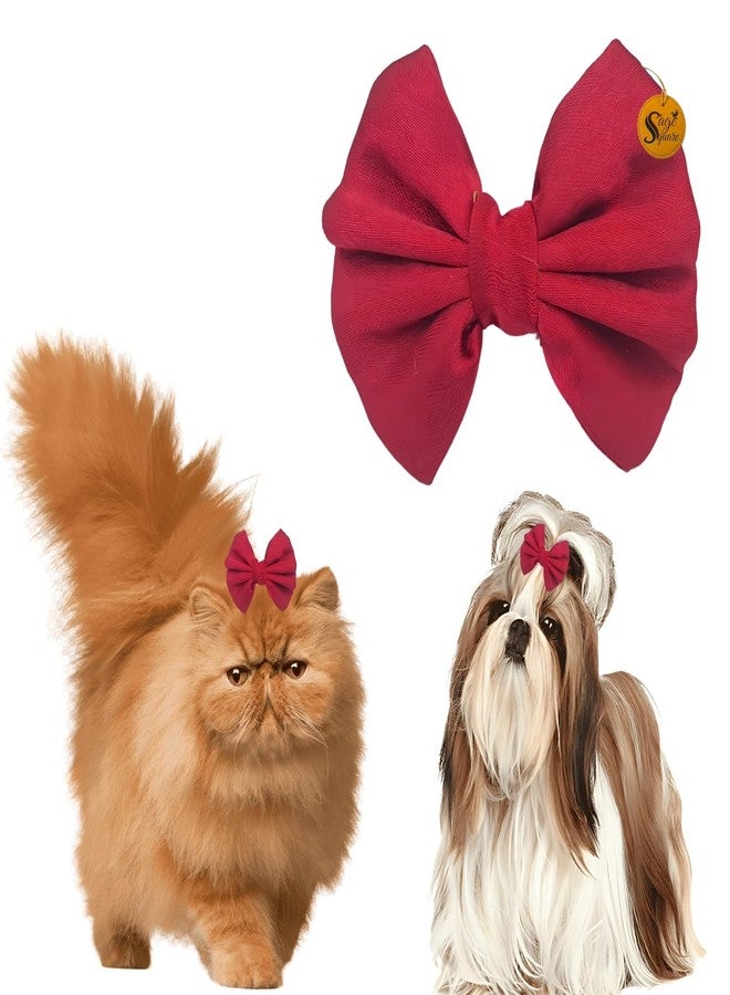 Sage Square Pet Hair Clips | Handmade Bow for Dogs & Cats | Stylish Topknot Bow | Luxry Pet Grooming Accessory | Fancy Hair Bow for Weddings, Festivals & Birthdays | Perfect for Gifting (Maroon) - Image 1